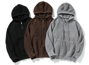 Suéter de punto con media cremallera para hombre, talla grande, estilo americano casual, textura 3D engrosada, suéter holgado y cálido para otoño e invierno, 100% - Product Image 3