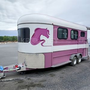 Remorque carrée pour 3 chevaux, blanche et rose, couleur personnalisée, pneus en caoutchouc massif de luxe, normes australiennes - Product Image 3