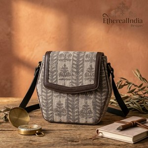 Cotton Rug Crossbody <b>Bag</b> with Leather Strap Hand Block Print Ragzine Cotton Lining <b>Boho</b> Shoulder <b>Bag</b> for Women - Product Image 3