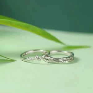 卸売シルバー925ジュエリー調節可能な幾何学的な純粋なS925スターリングシルバーペア永遠の約束カップル結婚指輪セット - Product Image 2