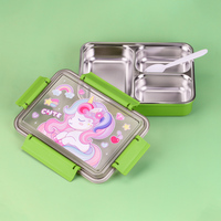 800ml Bento Cartoon Design Boîte à lunch en acier inoxydable étanche à 3 compartiments avec diviseur et couvercles Boîte à lunch pour enfants