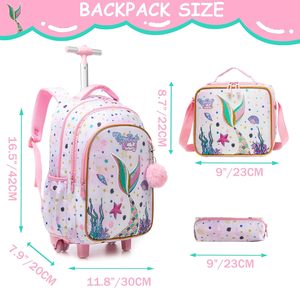 Nueva <span class=keywords><strong>mochila</strong></span> con <span class=keywords><strong>ruedas</strong></span> de dibujos animados a la moda, <span class=keywords><strong>mochila</strong></span> con <span class=keywords><strong>ruedas</strong></span> de <span class=keywords><strong>sirena</strong></span> para niños, <span class=keywords><strong>mochila</strong></span> escolar 3 en 1 con bolsa de almuerzo para niñas - Product Image 2
