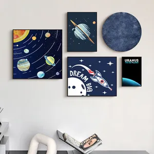 2022 Kinderzimmer Dekor Rakete Weltraum Galaxie Rahmen Bild benutzer definierte Leinwand druck Wand kunst Planet Malerei