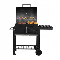 Barbecue rectangulaire extérieur de grande taille au charbon de bois avec couvercle, thermomètre, bac à cendres et roues mobiles pour la cuisson à domicile et les fêtes