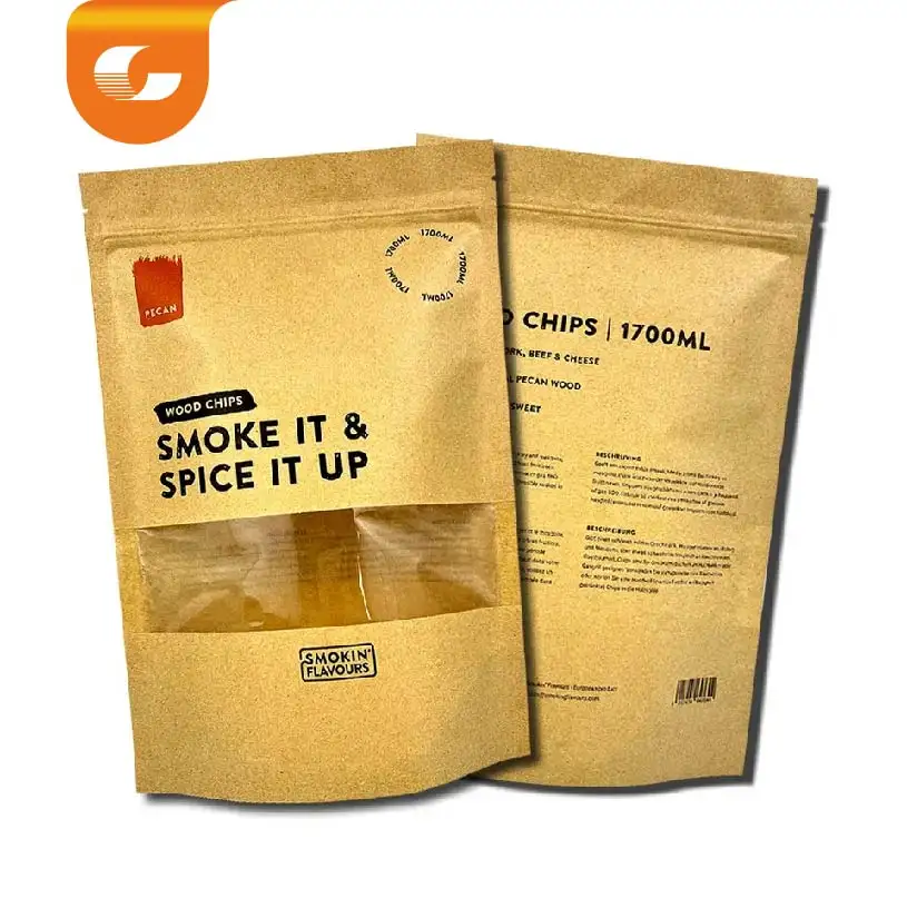 Pochette debout à fermeture éclair supérieure Ziplock pochette Doypack anti-odeur alimentaire sacs en papier Kraft