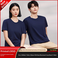 T-shirt en coton mercerisé blanc anti-taches et imperméable, coupe ample, manches courtes, personnalisable avec logo, uniformes de classe