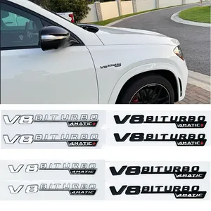 Emblème latéral de garde-boue de voiture V8 <span class=keywords><strong>Biturbo</strong></span> <span class=keywords><strong>4MATIC</strong></span> Logo <span class=keywords><strong>Mercedes</strong></span> C63S W205/W213 E63S W222 GLC63S X253 GLE63S W167 - Product Image 1