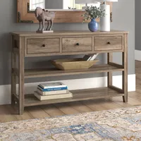 Table console de salon en bois traditionnelle de 47 pouces (3 tiroirs + 2 étagères ouvertes) Durable et écologique