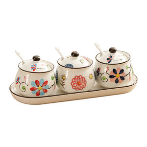 创意彩绘花卉陶瓷储物罐胡椒盐罐厨房用具储物盒带盖香料香料瓶家居装饰 - Product Image 5