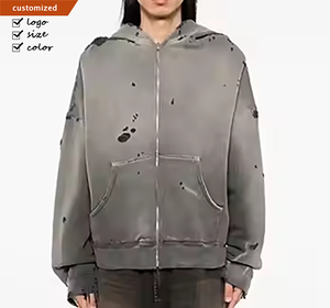 Felpa con Zip Oversize Vintage Grigia da Uomo in French Terry 400gsm, Effetto Sbiadito e Lavato, Personalizzabile con Logo - Product Image 1
