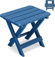 Table d'appoint pliante bleu cobalt avec plateau à lattes en plastique HIPS, résistante à l'eau, pour extérieur, patio, jardin, bord de piscine