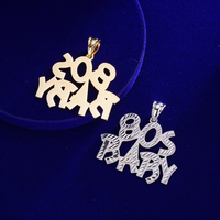Pendentif Hip Hop 80's Baby en Argent 925 Plaqué Or pour Enfants, Polissage Haute Brillance, Rhodium, Polissage DC Cut