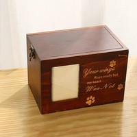 Cofre conmemorativo para mascotas de pino macizo marrón tallado, superventas transfronterizo, con marco para fotos, para gatos y perros; Funerales para mascotas