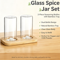 Ensemble de pots à épices en verre avec plateau en bambou, salières et poivrières en verre transparent pour le comptoir de cuisine, rangement des assaisonnements