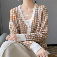 Damen Winter Stilvoller Vintage Lässiger Bequemer Warmer Weicher Knitterfreier Einfarbiger Gestrickter 100% Wolle V-Ausschnitt Vollständiger Cardigan