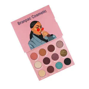 Palette d'été à logo personnalisé 12 couleurs de fard à paupières pour le bricolage Palette de fards à paupières de maquillage rose profond finition chatoyante poudre sèche pour les yeux