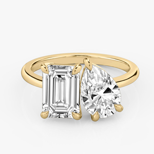 Bague de fiançailles MaiYi Toi Et Moi en émeraude et poire, or jaune 14k 18k, bague en moissanite et <span class=keywords><strong>diamant</strong></span> pour fiançailles et mariage - Product Image 1