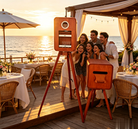 Photo Booth Kayu Retro Portabel Berkualitas Tinggi, Kompatibel dengan iPad dan SLR, Dilengkapi Printer untuk Cetak Foto Instan