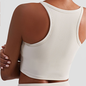 Venta al por mayor de ropa de entrenamiento acanalada recortada camiseta sin mangas de talla grande Sexy Yoga Sport Bra - Product Image 4