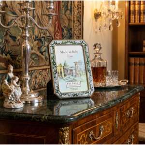 Beltrami Photo <b>Frame</b> 4x6 Inch Silver Plated Octagonal Green Decorative <b>Metal</b> <b>Frame</b> - Product Image 3