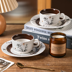 Tasse et soucoupe en porcelaine faite à la main avec logo personnalisé, tasse à expresso en céramique arabe pour café et thé - Product Image 1