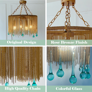 Lustre LED créatif original minimaliste romantique avec abat-jour <span class=keywords><strong>en</strong></span> chaîne métallique et pompon, <span class=keywords><strong>en</strong></span> <span class=keywords><strong>verre</strong></span> goutte de pluie, AC110V AC220V - Product Image 5