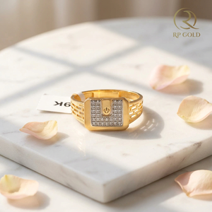 Stylish mens <b>gold</b> <b>ring</b> with square diamond cluster design bold modern pattern durable finish perfect for daily wear and gifting - Product Image 1