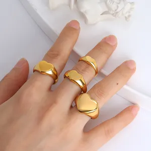 Minos Fashion Jewelry Rings Sets Stainless Steel Tarnish Free 18k Gold Plated 4 Sizes Chunky Women Ring Heart Signet Ring