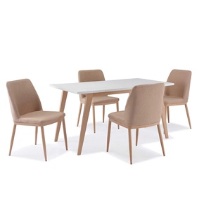 Bộ Bàn Ăn 1 + 4 Chân Gỗ MDF Màu Trắng Mờ Sơn Chất Lượng Cao Hiện Đại - Product Image 1