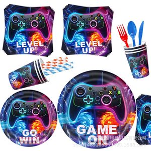 Articles de fête sur le thème du jeu : Vaisselle d'anniversaire, décorations, bannières, nappes – 40 à 60 pièces en papier avec impression numérique - Product Image 3