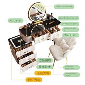 Mesa de Maquillaje de Estilo Europeo Moderno y Lujoso con Espejo de Cuerpo Entero Iluminado, Taburete y Tocador - Product Image 5