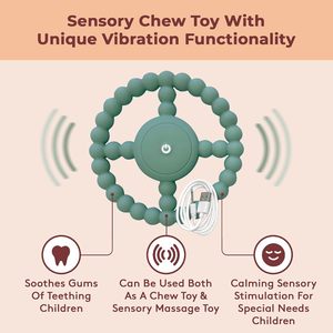 Baby Teething Ring Green <b>Silicone</b> <b>Beaded</b> Design 0 To 24 Months Unisex Infant Chew Toy With Usb Charging Cable - Product Image 2
