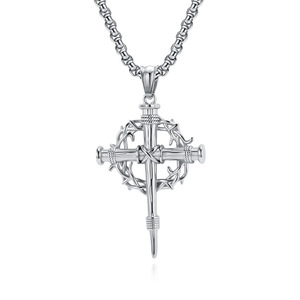 Instagram-worthy thorn wreath cross necklace, a trendy streetwear symbol, and a colorfast <b>titanium</b> steel pendant. - Product Image 1