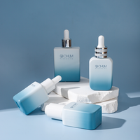Özel logo Baskısız Lüks 30ml 50ml Damlalıklı Cam Şişe Gradyan Renkli Kare Kozmetik Ambalaj Yüz Serumu Şişeleri