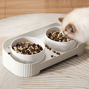 2025 nouvelles fournitures pour animaux de compagnie chiot bol pour animaux de compagnie surélevé en céramique avec support en bois antidérapant blanc Double bols pour animaux de compagnie pour chien et chat - Product Image 4