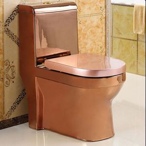 WC monobloc de luxe moderne avec bidet à jet intégré, à chasse directe, en or, pour salle de bain, avec siphon en P mural - Product Image 4