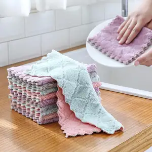 Super Absorbent Rag Kitchen Cleaning Cloth Double layer Coral Fleece Dish Towel Dish Cloth Kitchen Rag Gadgets