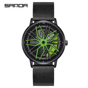 นาฬิกาข้อมือผู้ชาย Sanda 1107 สายหนัง/ตาข่ายเหล็ก ดีไซน์ลายล้อรถแบบโปร่ง นาฬิกาควอตซ์ญี่ปุ่น ตัวเรือนสแตนเลส - Product Image 5