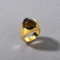 Modische Messing-Ringe mit 18k Gold-Beschichtung und Eingelegtem Natürlichem Tigerauge-Stein für Damen Schmuck Fabrik Großhandel