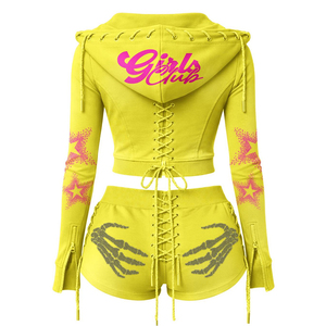 Wholesale Price New Design Cotton Polyester Made Crop Top Hoodie & Shorts <b>Set</b> New Arrival Best Style Women Shorts <b>Set</b> - Product Image 5