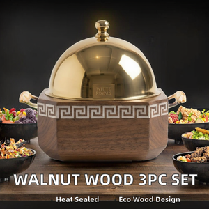 Cacerola de madera de lujo con tapa de latón en forma de cúpula |   Recipiente Térmico Aislado para Almacenamiento de Alimentos |   Elegante contenedor para servir comida en la mesa de comedor - Product Image 2