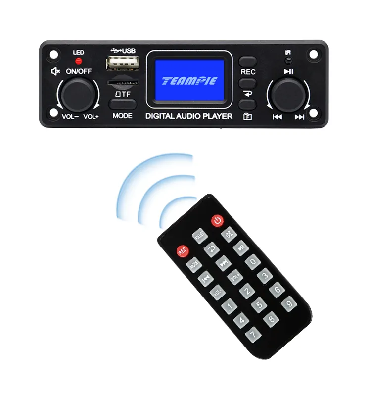 Rts teampie tocador de áudio fm mp3 digital, placa pcb com tela de exibição tpm19b