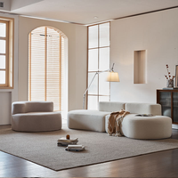 Canapé modulable en velours de style minimaliste, forme cachemire, tons crème, compressé sous vide, pour salon