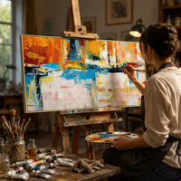 Vente en gros et dropshipping : Peinture à l'huile Art Déco blanche 100 % faite à la main, sur toile de coton 450 GSM, tailles personnalisées pour usage domestique et commercial