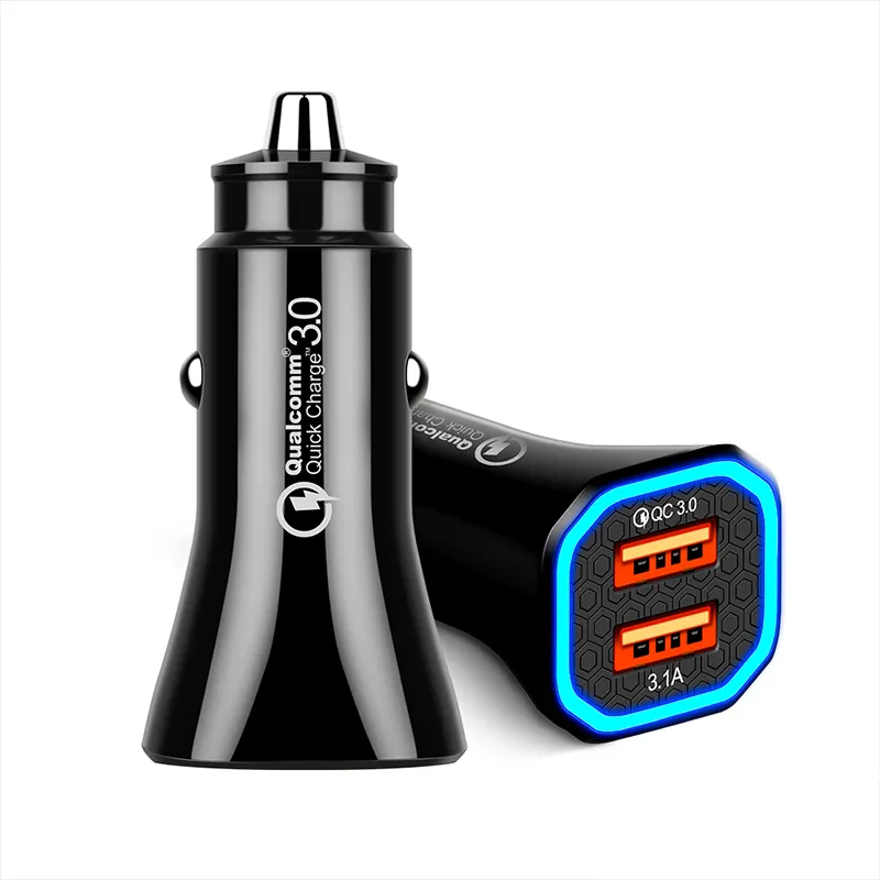 maximum power 36w qc3.0 portable dual usb qc3.0+3.1a power adapter car chargers for i-phone sam-sung
