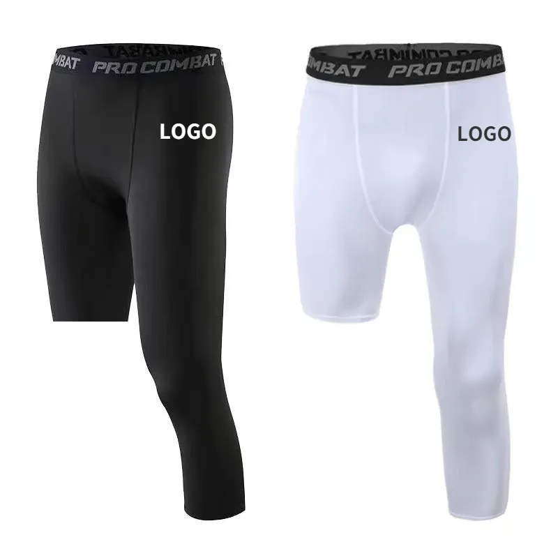 Custom Logo Yogabroek Één Been 3/4 Panty Basketbalbroek Hoge Taille Compressie Legging Shaper