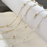 Nouvel Arrivage Perle d'Eau Douce Naturelle de Haute Qualité avec Chaîne à Billes Fine Chaîne Rolo en Or Rempli 14K en Vrac pour Fabrication de Bijoux Permanents