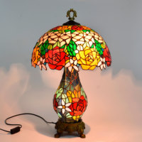 Lampu Meja Bentuk Kaca Patri Motif Kupu-kupu Mawar Tinggi 16 Inci, Grosir, Gaya Lampu Hias