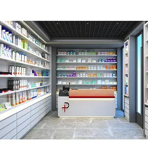 Luxury Commercial Medical Shop Fitting Furniture Wooden Display Counter Modern Retail Pharmacy Shop Interior Design