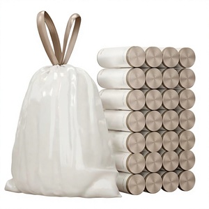 Sacs poubelles en HDPE sur mesure avec cordon de serrage, sacs poubelles robustes perforés en rouleau pour poubelle domestique, épaissis - Product Image 5